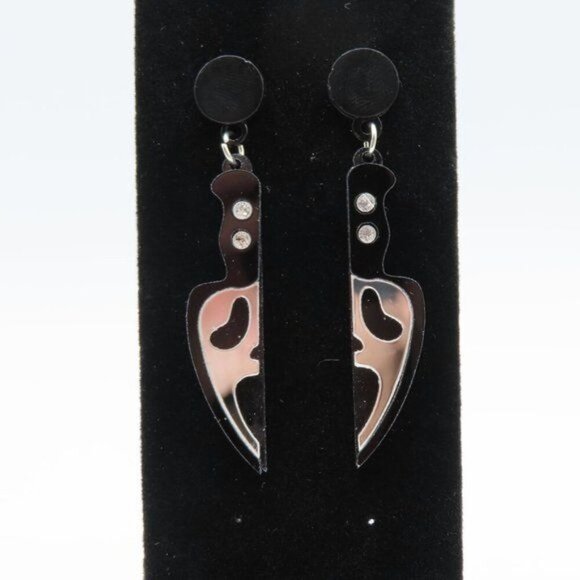 Ghost Face Knife Shaped Rhinestone Accent Dangle Earrings Scream Halloween NEW - Picture 6 of 9